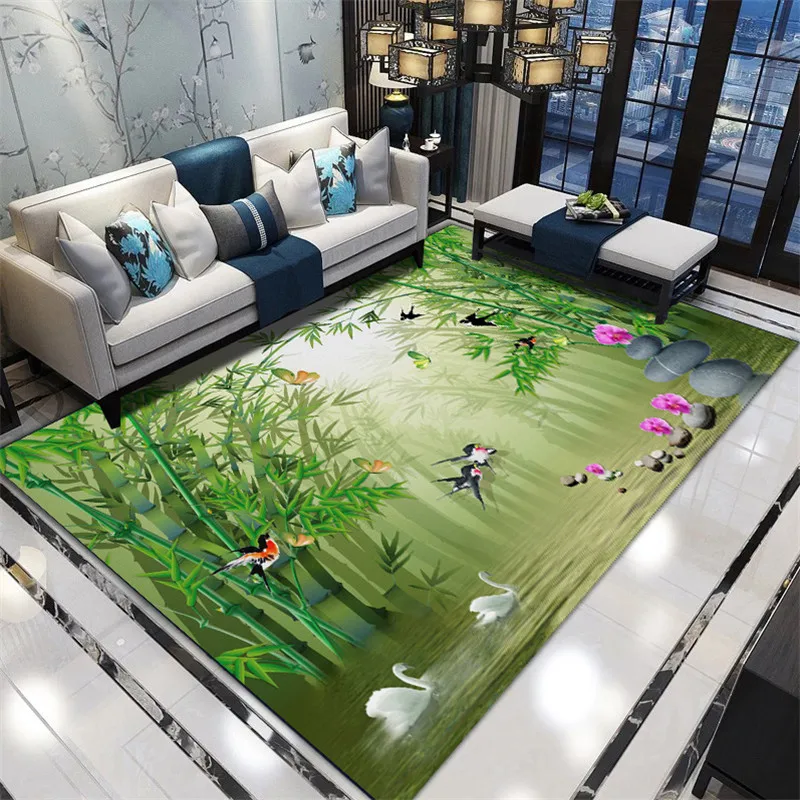 3D Chinese Flower Bird Printed Carpets Rugs Living Room Ink Painting Area Rug Bedroom Home Carpet Sofa Coffee Table Modern Floor