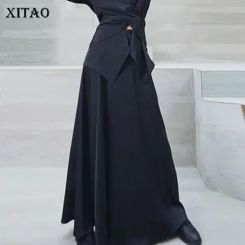 

XITAO Vintage High Waist Skirt Women Elegant 2019 Autumn Chiffon Pleated Small Fresh New Casual Style Long A Line Skirt WQR1897