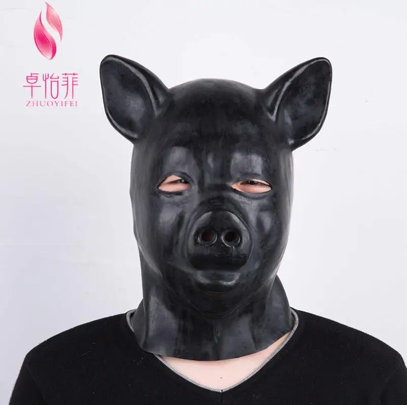 Latex Rubber Fetish Mask with Back Zipper Pig Animal Cosplay Horror Steampunk Accessories Rave Festival Outfit | Тематическая