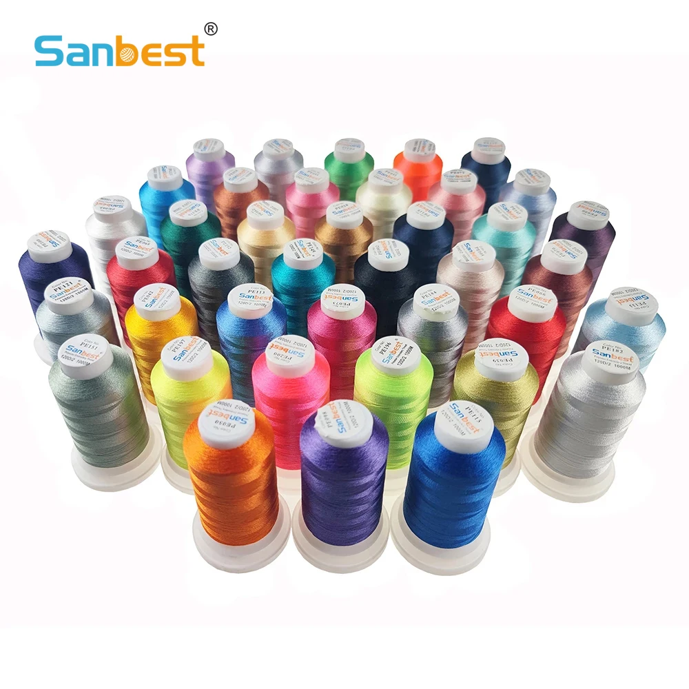 

Sanbest Polyester Embroidery Thread High Strength 120D/2 1000m For Brother Singer Janome Babylock Embroidery Machine