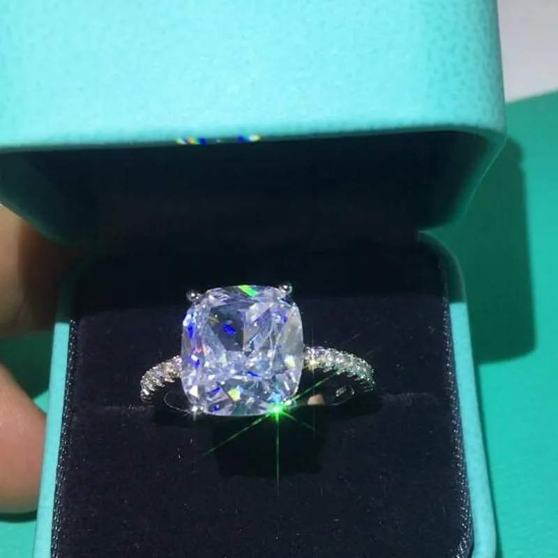 Vecalon Statement Promise Ring 925 sterling silver Cushion cut 10mm AAAAA Cz Engagement Wedding band rings for women Jewelry | Украшения и