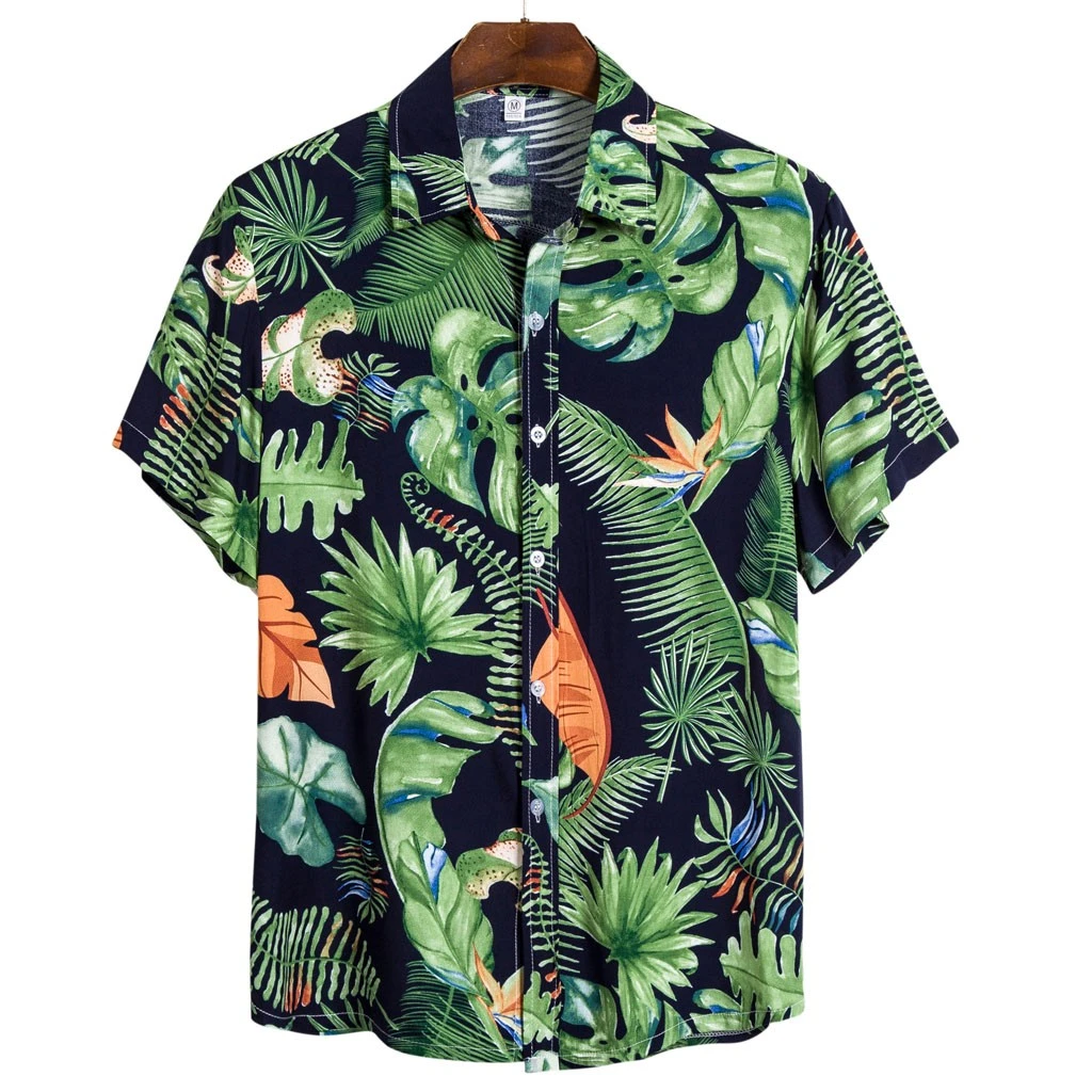 Camisa hawaiana de manga corta para hombre, blusa holgada informal con estampado de lino, Estilo Hawaiano Color Verde Africano, Z0309| Camisas informales| AliExpress