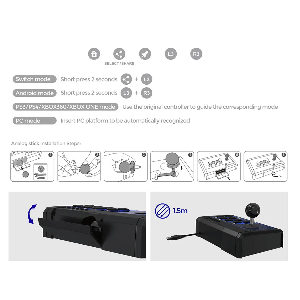 Ретро Классический аркадный боевой джойстик игровой контроллер для PS3 PS4 ПК