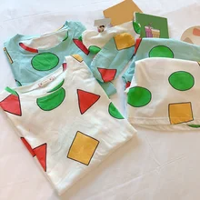 2021 Pajamas Short-Sleeved Korean Cartoon Fresh And Thin Home Service 2-Piece Geometric Pattern