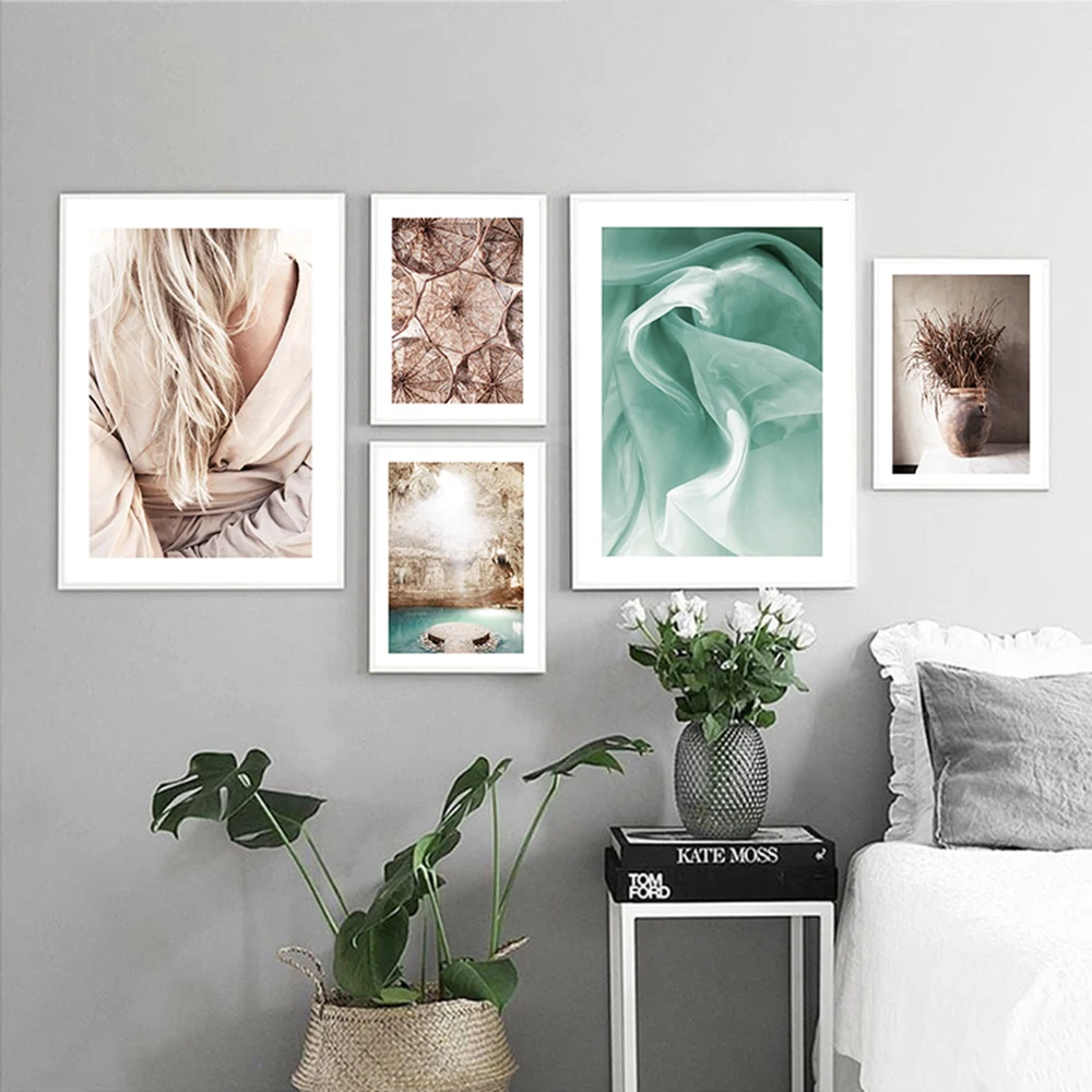 Простой стиль Пейзаж зеленые плакаты шляпа с принтом настенные художественные