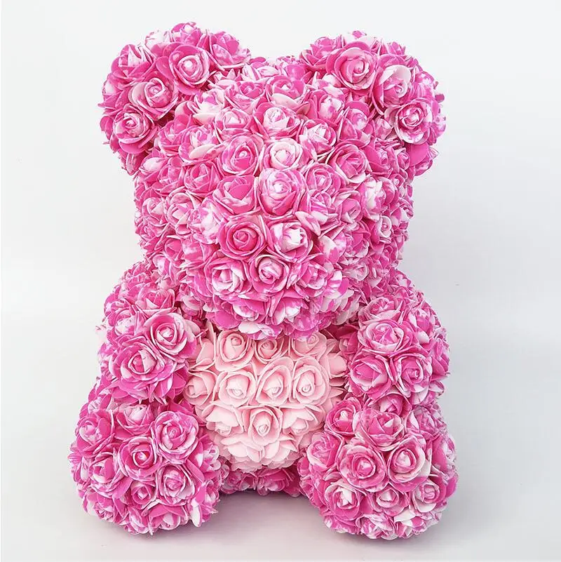 multi pink heart 40 см цветок Роза медведь Подарочный плюшевый мишка коробка искусственный пенопластовый медведь на День святого Валентина Рождественский подарок Свадебные цветы украшения - Цвет: multi pink heart