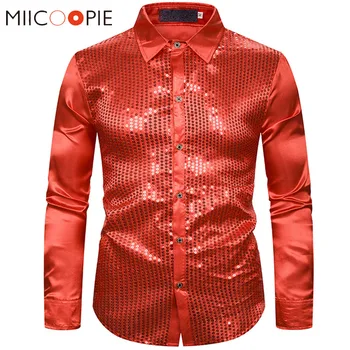 

Mens Sequin Shirts New Bright Nightclub Wear Stage Show Prom Dance Camisa Social Male Slim Fit Long Sleeve Dress Tuxedo Shirt