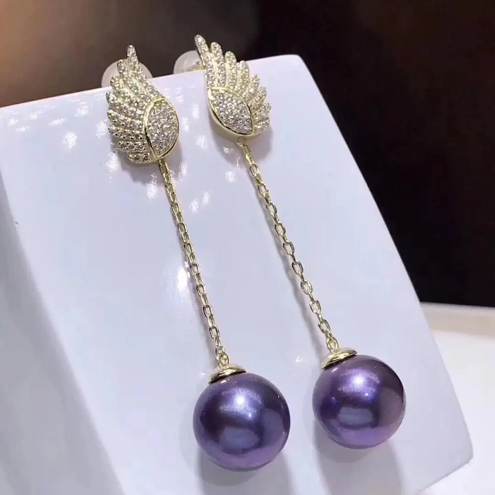 

Женские серьги с жемчугом D115, круглые серьги-подвески из жемчуга белого цвета, 8-9 мм