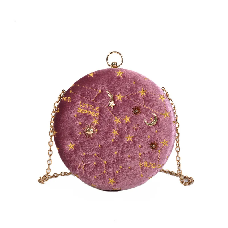 

2019Starry sky Circular Fashion Suede Shoulder Bag Chain belt Women's Crossbody Messenger Bags Ladies Purse Female Round Handbag