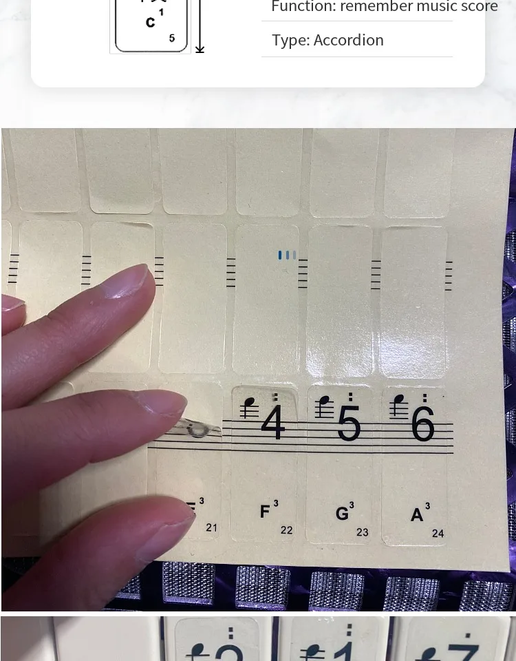Description Picture 3 of itemAccordion Keyboard Bayan Stickers,Numbered Musical Notation And Staff, Novice Beginner's Introduction, Easy To Clean No Damage