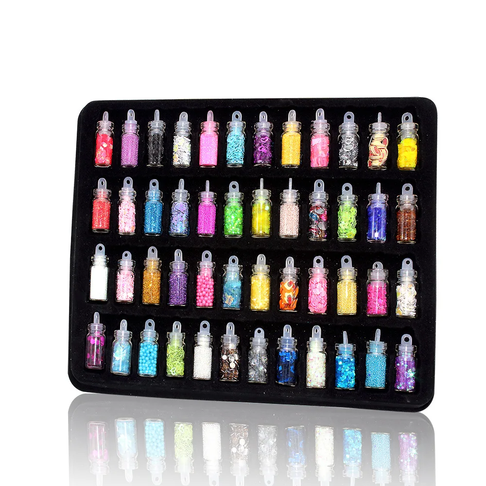

New Style Customizable DIY Slime Shimmering Powder Sequin Glass Beads Shell Powder 48 Color Set Glass Bottle Nail Ornament