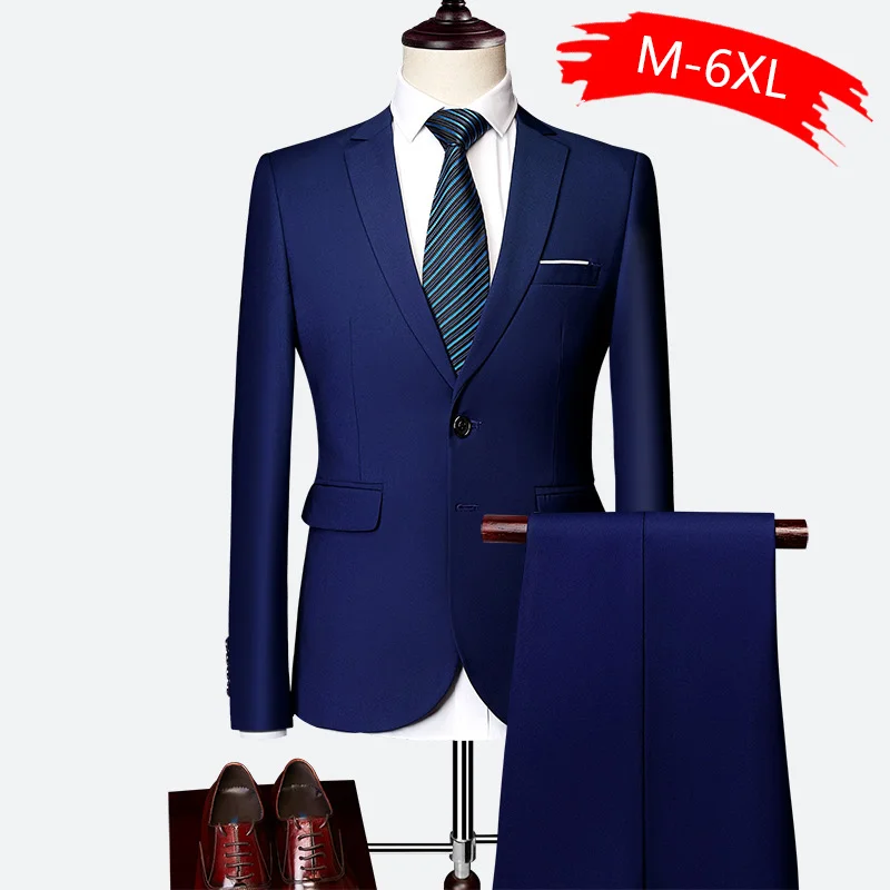 

Jacket + Pant New Men Business Slim Suits Sets Solid Color Wedding Office Two-piece Suit Blazers Coat Trousers Waistcoat
