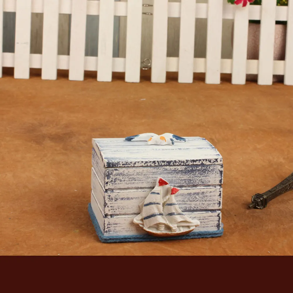 Jewelry Storage Box Mini Home Colorful Jewellery Storage Case Sailboat Pattern Wood Craft