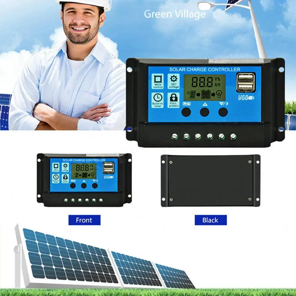Контроллер заряда солнечной батареи 10A 20A 30A 12 В 24 режимы Auto PWM LCD Dual USB 5 выход панели