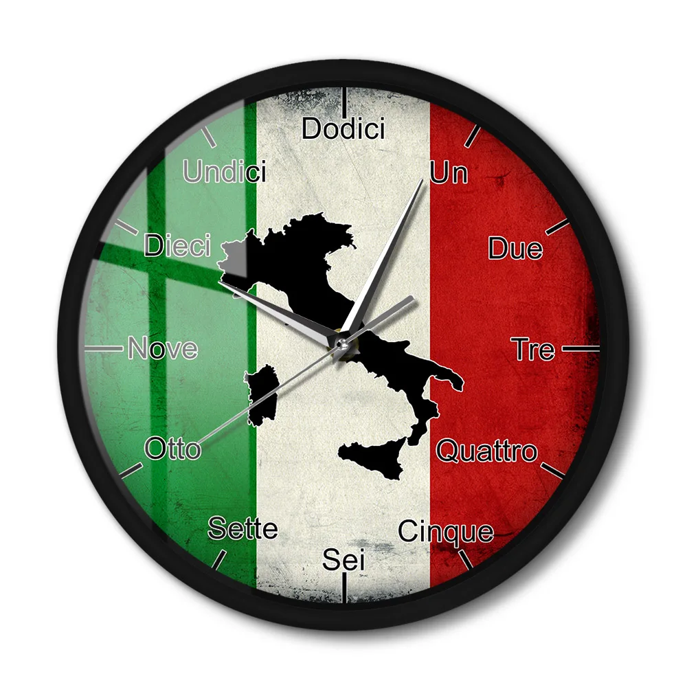 Italy Flag Map Wall Clock Sound Activated Night Light
