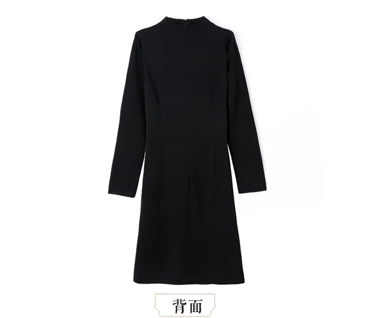 Retro Simple Long Sleeve Elegant Slim Improved Cheongsam Dress Fashion Frog Black Qipao Dress Traditional Chinese Party Dress