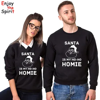 

Santa Is My Ho Ho Homie Christmas Hoodie for Lovers Santa Graphic Print Sweatshirt Couple Matching Top Winter Casual Warm