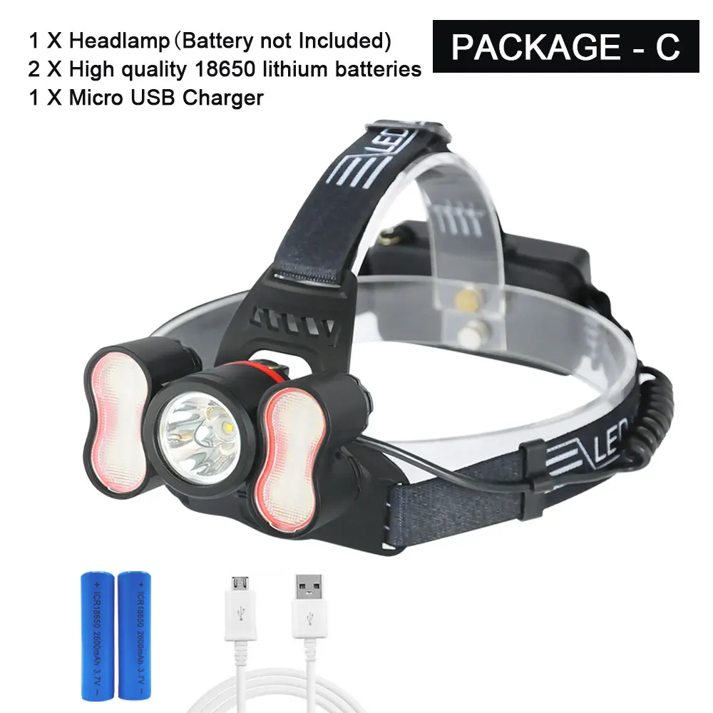 Package C Супер светодиодный налобный фонарь 1x T6+ 40x светодиодный головной светильник 4 светильник ing режимов с налобной лампой Рыбалка светильник ing велосипедный светильник флэш-светильник для кемпинга - Испускаемый цвет: Package C