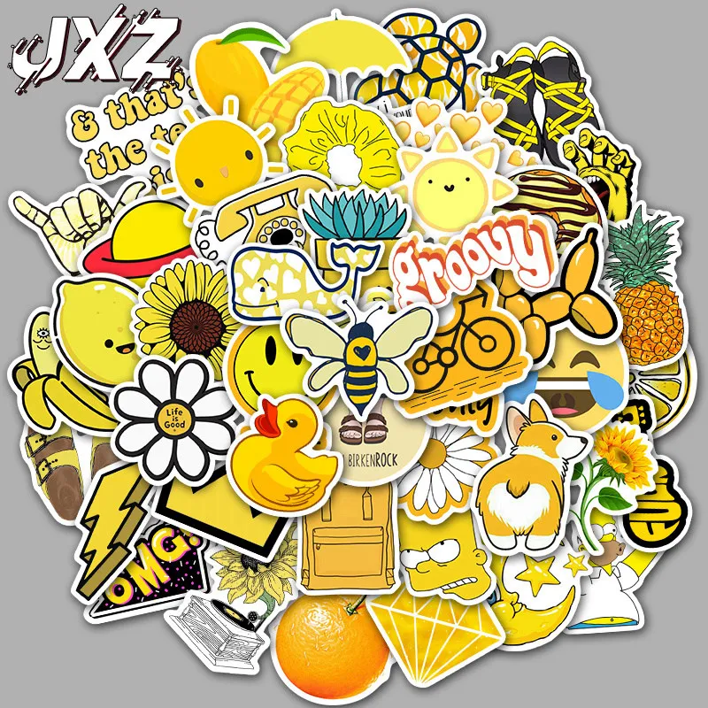

50Pcs/pack Fresh Yellow Cartoon Stickers For Chidren Toy Waterproof Sticker to DIY Luggage Suitcase Laptop Bicycle Fridge Decals