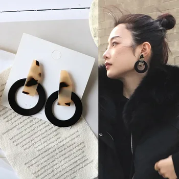 

Korean Simple Temperament Geometric Leopard Round Drop Earrings Vintage Chic brincos 2020