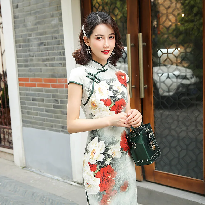 Sheng Coco вискоза цветы китайский Cheongsam женское Ретро длинное платье Классический