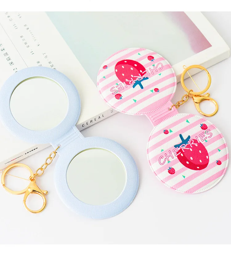 Cute Portable Double-Sided Folding Small Mirror Girl'S Carry-on Cosmetic Mirror Students Hipster Mini-Style Leather Dressing Mir