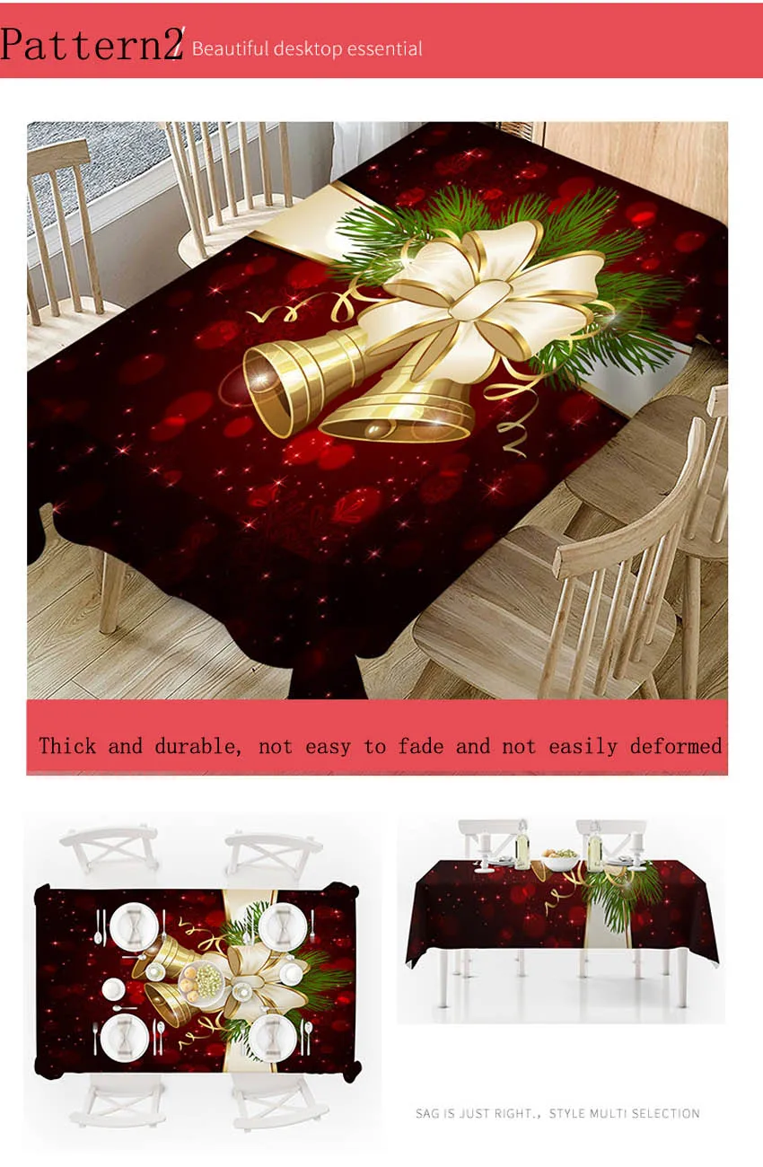 Christmas Bell Tablecloths Print Deer Balls Table Cover Background Cloth Home Dustproof Decor Dining Coffee Table Banquet Party