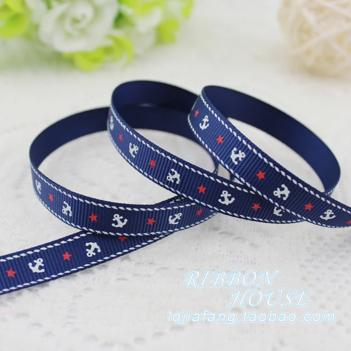 뜨거운 판매 9mm 단일 얼굴 인쇄 바다 앵커 grosgrain 리본 크리스마스/웨딩 장식 선물 포장 공예 2 메터/몫