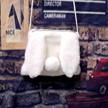 

Woman Rabbit Ears Lint Crossbody Bags Women Fashion Cute Plush Soft Doll Toys Brand Designer Mobile Phone Package Taschen Women