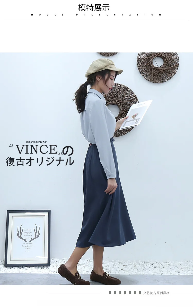 Spring New Style Skirt Mid-length over-the-Knee Elegant WOMEN'S Dress A- line Korean-style High-waisted Slimming Pleated Sk