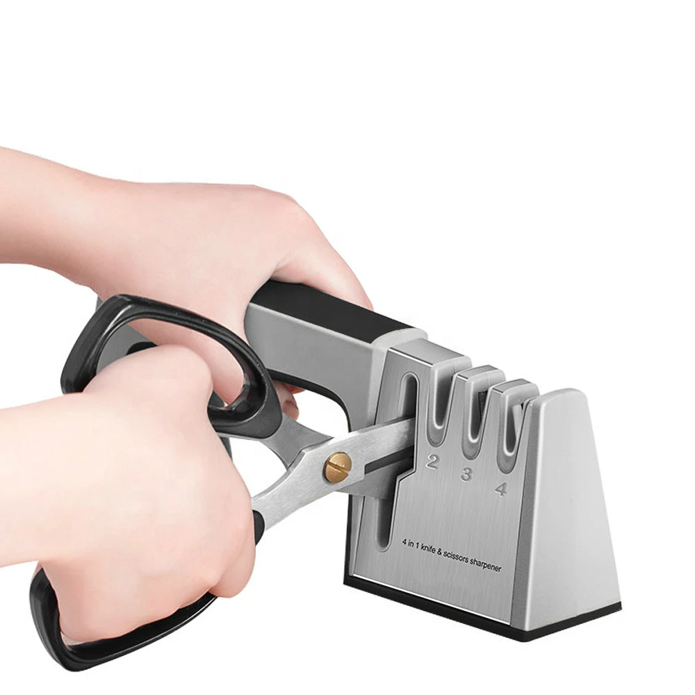 

Professional Knife Sharpener 4 in 1 Multipurpose Stainless Steel Diamond Kitchen Manual Knife and Scissor Sharpening Stone Tools