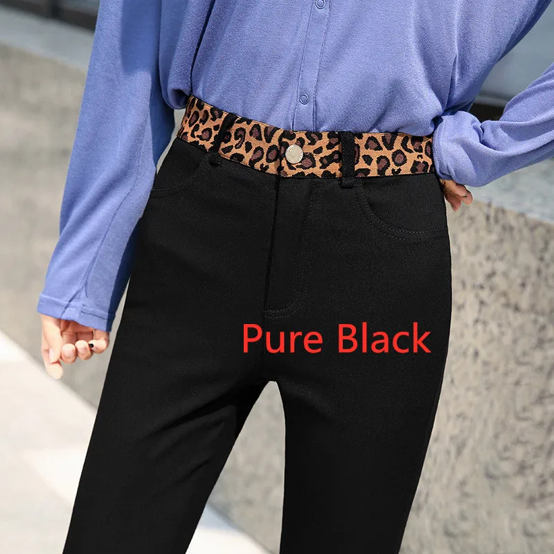 D00826 pure black Новые женские брюки-карандаш с леопардовой талией, женские брюки на молнии, черные Стрейчевые брюки для женщин, облегающие Женские джинсовые брюки - Цвет: D00826 pure black