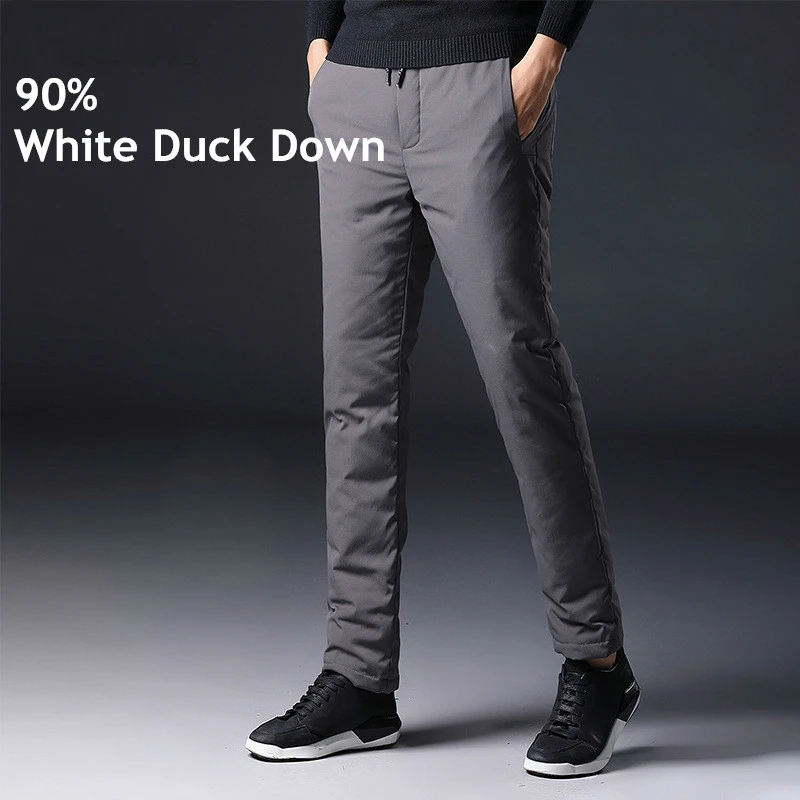 Gray 1 4XL зимние теплые мужские пуховые брюки 90% белый утиный пух открытая спортивная рыбалка походные брюки сверхлегкие утепленные теплые пуховые брюки - Цвет: Gray 1