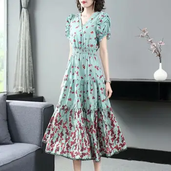 

Chiffon Dress High Quality 2020 Summer New Women'S Party Casual Vacation V-Neck Gentlewoman Elegant Chic Midi Dress