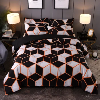 

YuXiu New Black Marbling Geometric Pattern Bed Linen Simple Duvet Cover Sets 3Pcs Bedding Set King Queen Single Twin Full Size
