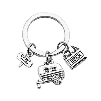 

Yamily camping Keychains Beer Charms Trailer RV Caravan Campground Key Chain Nature Outdoors Summer Vacation Keyring