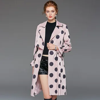 

F902131 Women's Wear 2019 Autumn Wave Point Long Sleeve Windbreaker Medium Length Money Coat