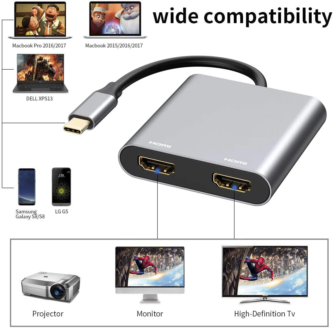 tipo c para Daul Adaptador para Macbook Hdmi-compatível com 4k pd Hub Nintendo Samsung s9 Dex Huawei P20 Xioami 10 tv Vga Usb c 3.0 87w 4 Computador e Escritório