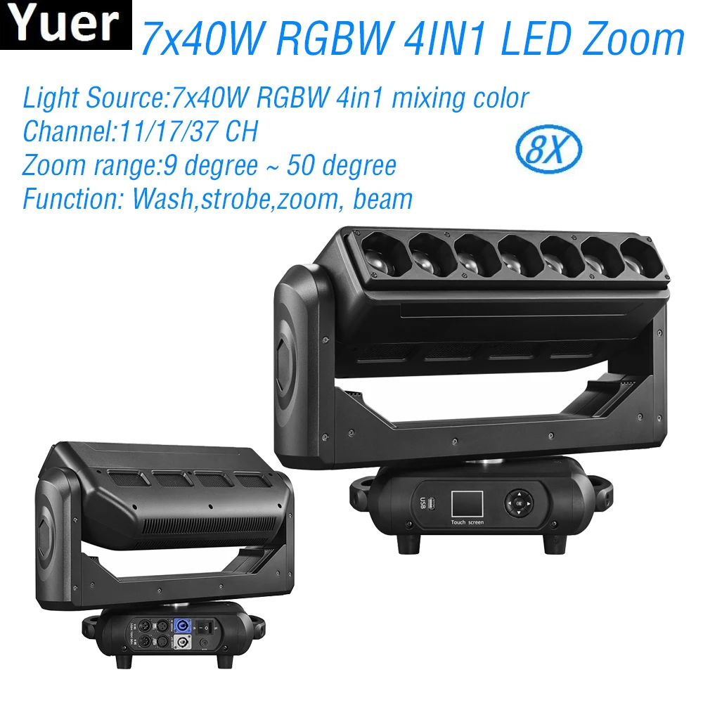 

8Pcs/Lot 7X40W RGBW 4IN1 Zoom Wash Strobe Beam Effect LED Pixel Bar DMX512 DJ Disco Moving Head Light Music Party Stage Light