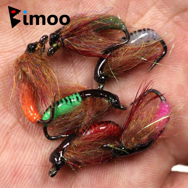 Bimoo 4 шт. #6 Caddis Pupae Nymph нахлыстовая форель Grayling стальная Рыболовная Приманка для