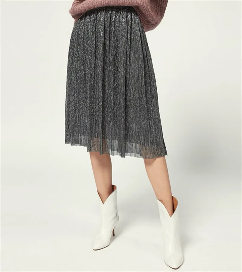 Осенняя Женская плиссированная юбка с высокой талией брендовая дизайнерская яркая эластичная длинная юбка женские вечерние длинные юбки Vestidos Одежда