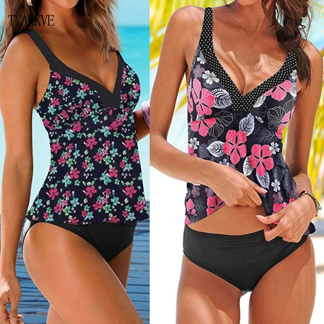 US $11.31 TYAKKVE 2020 Tankini Swimsuit Plus Size Women Vintage Push Up Bikini Swimwear Beachwear Print Bathi