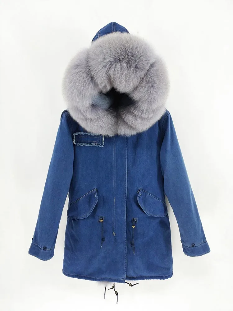 color 21 Furlove зимняя куртка женская длинная парка натуральный мех пальто натуральный Лисий меховой капюшон, воротник Толстая теплая тонкая верхняя одежда Уличная - Цвет: color 21