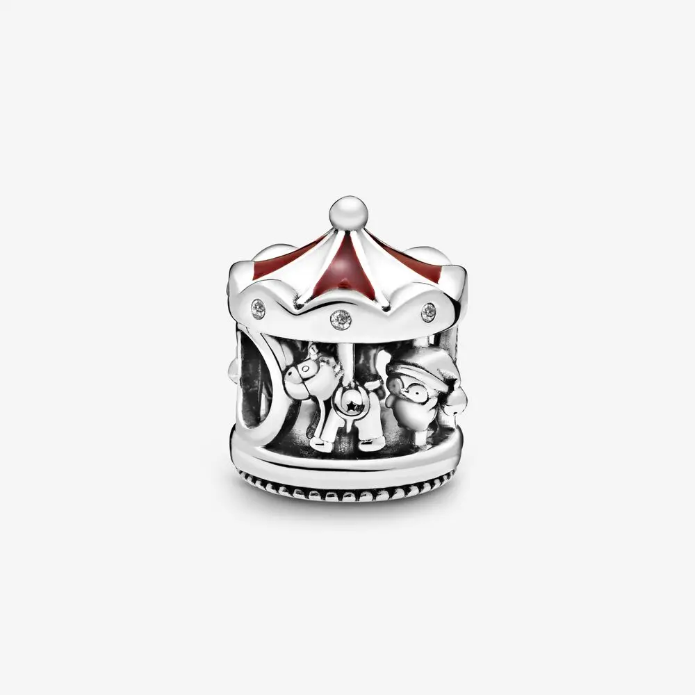 925 пробы Серебряный Рождественский карусель Шарм Fit pandora браслет ожерелье кулон Ангел любви Висячие Подвески DIY ювелирные изделия - Цвет: B002