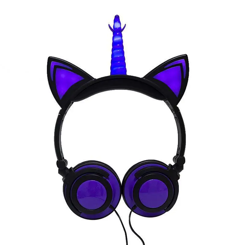 Foldable Cute Kids LED Lights Wired Headphones for Girls 3 5mm Stereo Cat Ear Game Headband Earphone Christmas Gift