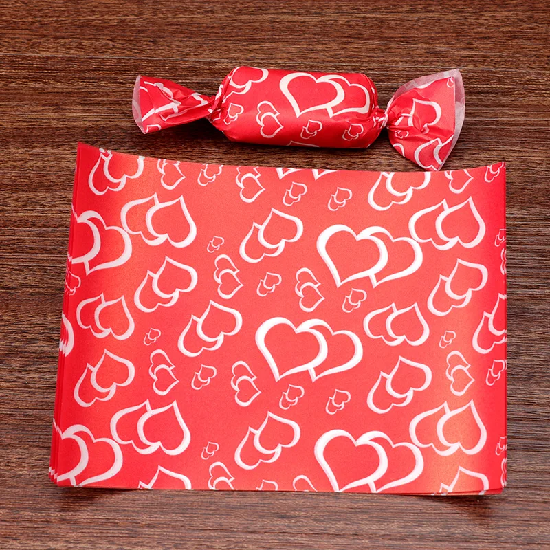 500 Pz/Lotto Romantico Red Love Ring Heart Wedding Party Torrone Wrap Paper Battesimo Sugar Packaging Candy Gift Twisting Wax Paper