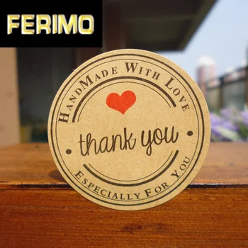 

102PCS Thank You Round Kraft Paper Sticker Vintage Handmade with Love Gift Paper Lable Sealing Sticker Party Birthday Decoration