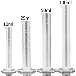 4 pces 10ml tubos graduados plásticos do teste do cilindro de medição 100ml para a sala de aula da ciência hospital em casa despeje a base exagonal do bico