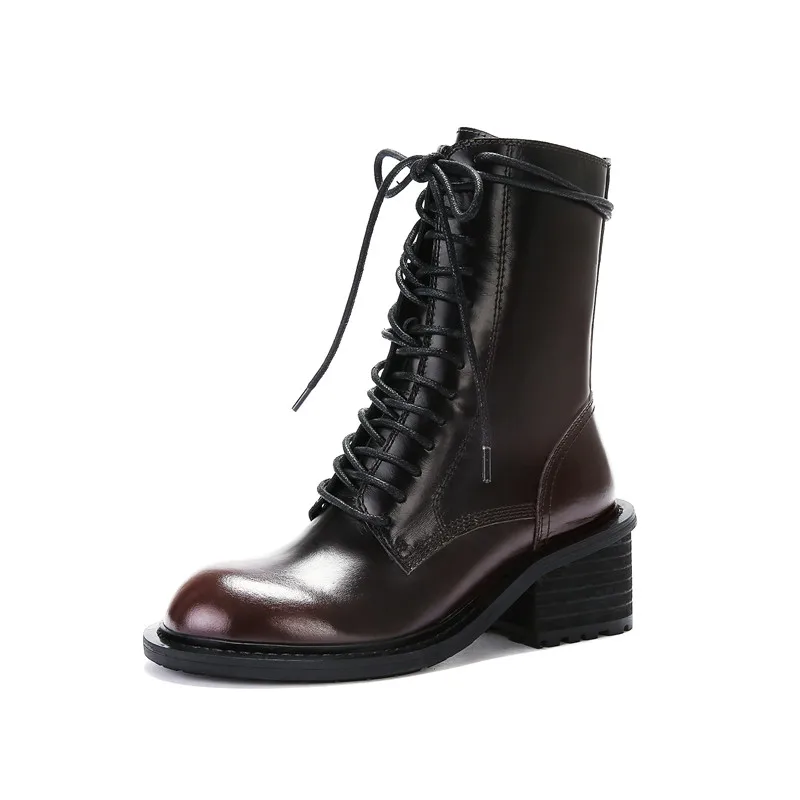 FEDONAS Punk Women Vintage Top Quality Genuine Leather Ankle Boots High Heels Motorcycle Boots Autumn Winter Warm Short Boots - Цвет: Бордовый