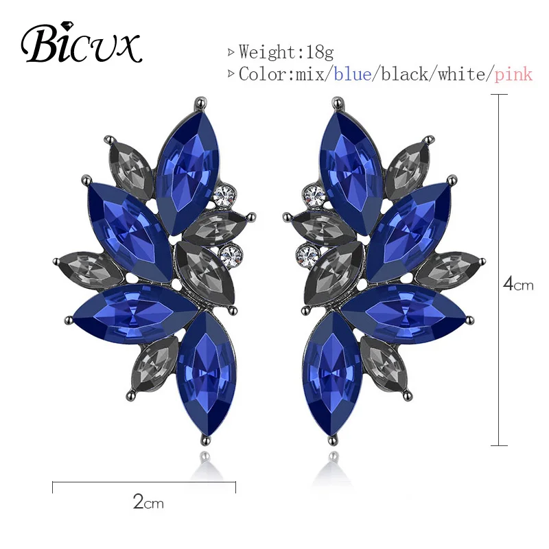 BICUX, модные новые корейские цветные Кристальные серьги-гвоздики с бабочкой для женщин, преувеличенная серьга геометрической формы из сплава циркония, ювелирные изделия